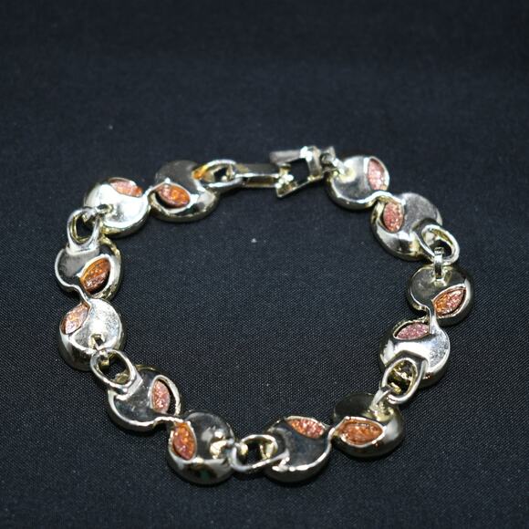 Vintage Lucite Faux Goldstone Bracelet, Gold Tone, 1960s Jewelry - Picture 7 of 10